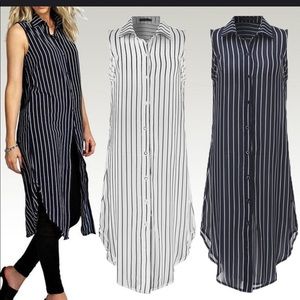 Striped Chiffon long Shirt Dress/Blouse